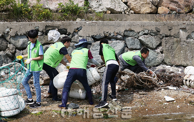 ▲ 해양환경연합이 지난 6월 22일 청소년환경단과 함께 해양쓰레기 수거활동을 펼치고 있다.