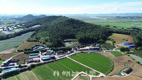 ▲드론으로 바라본 마산면 고암마을 전경.