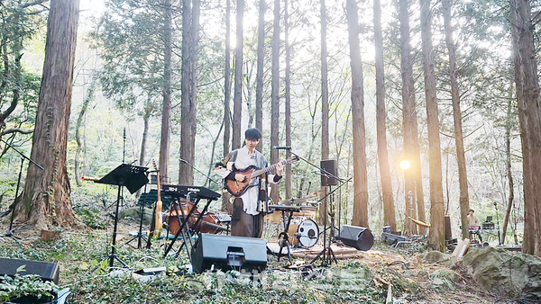 ▲지난 15일 삼산면 달보드레숲에서 재즈 기타리스트 이정규의 공연이 펼쳐졌다.(1)